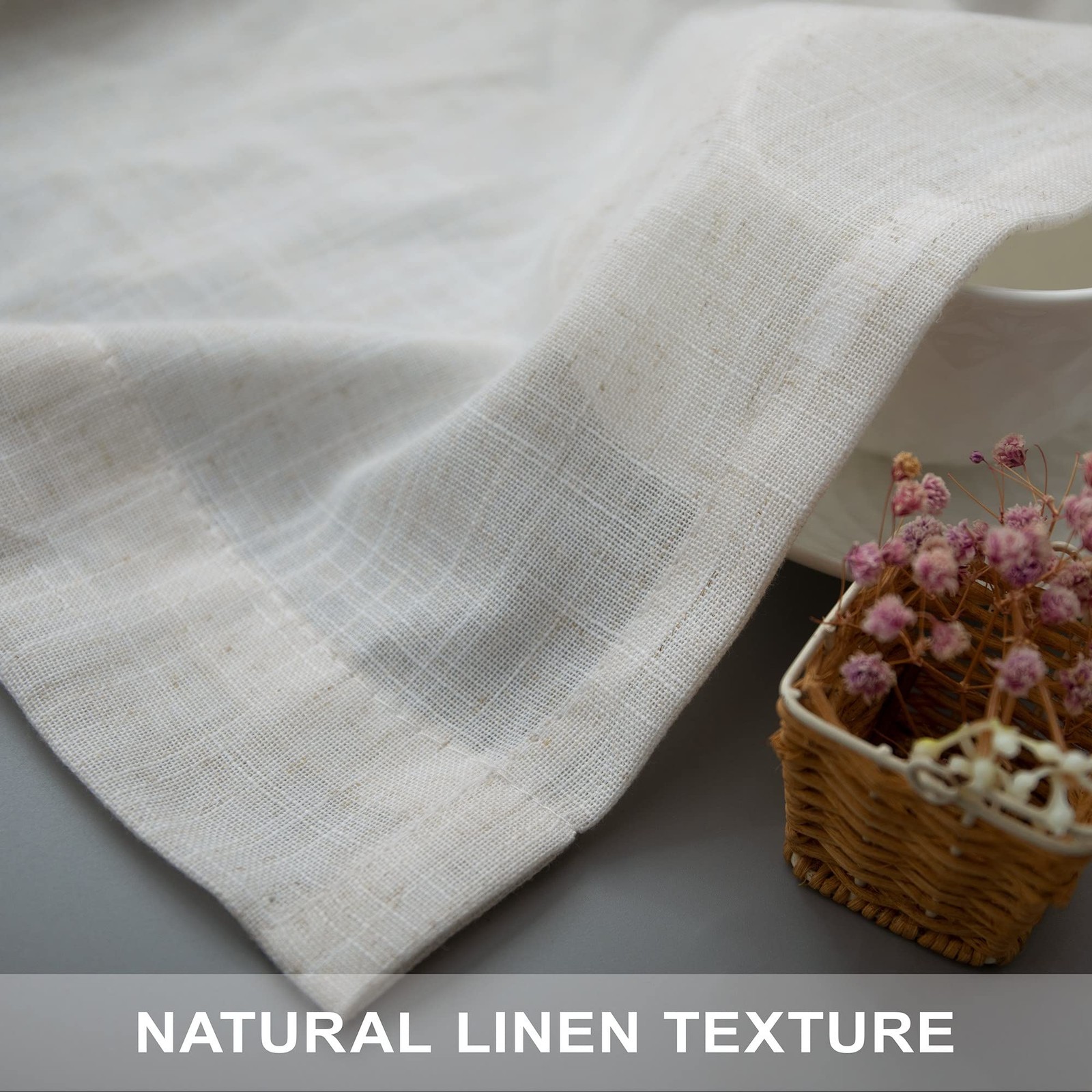 Natural Linen Back Tab Curtains 84 Inch Length for Living Room 2 Panel Pocket…
