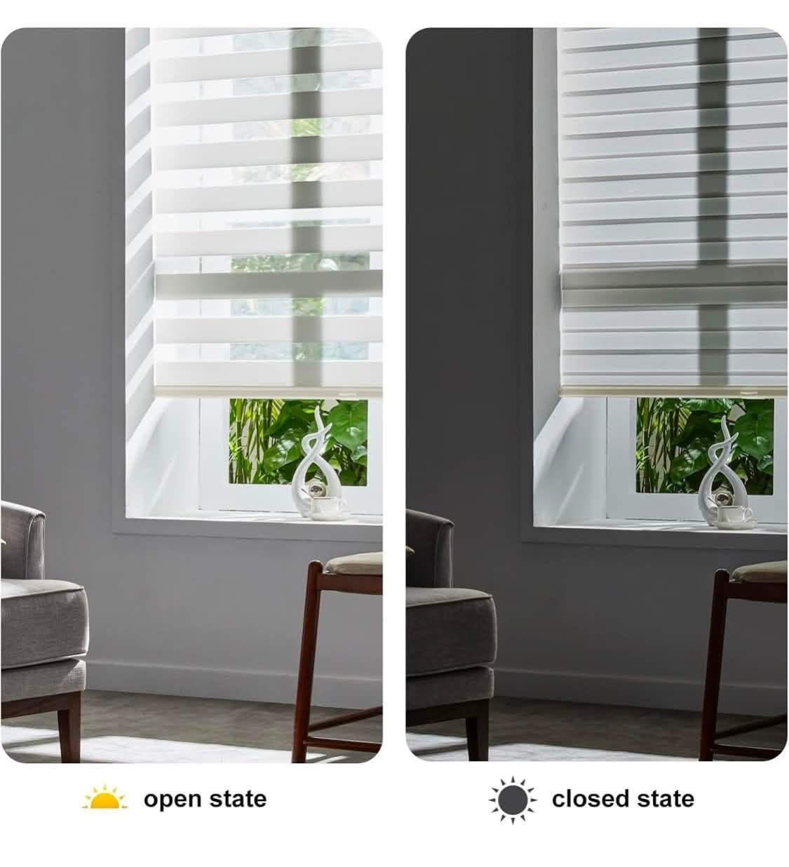 Persilux Zebra Blinds 34.5″ x 64″ Roller Shades Sheer Light Filtering Cream