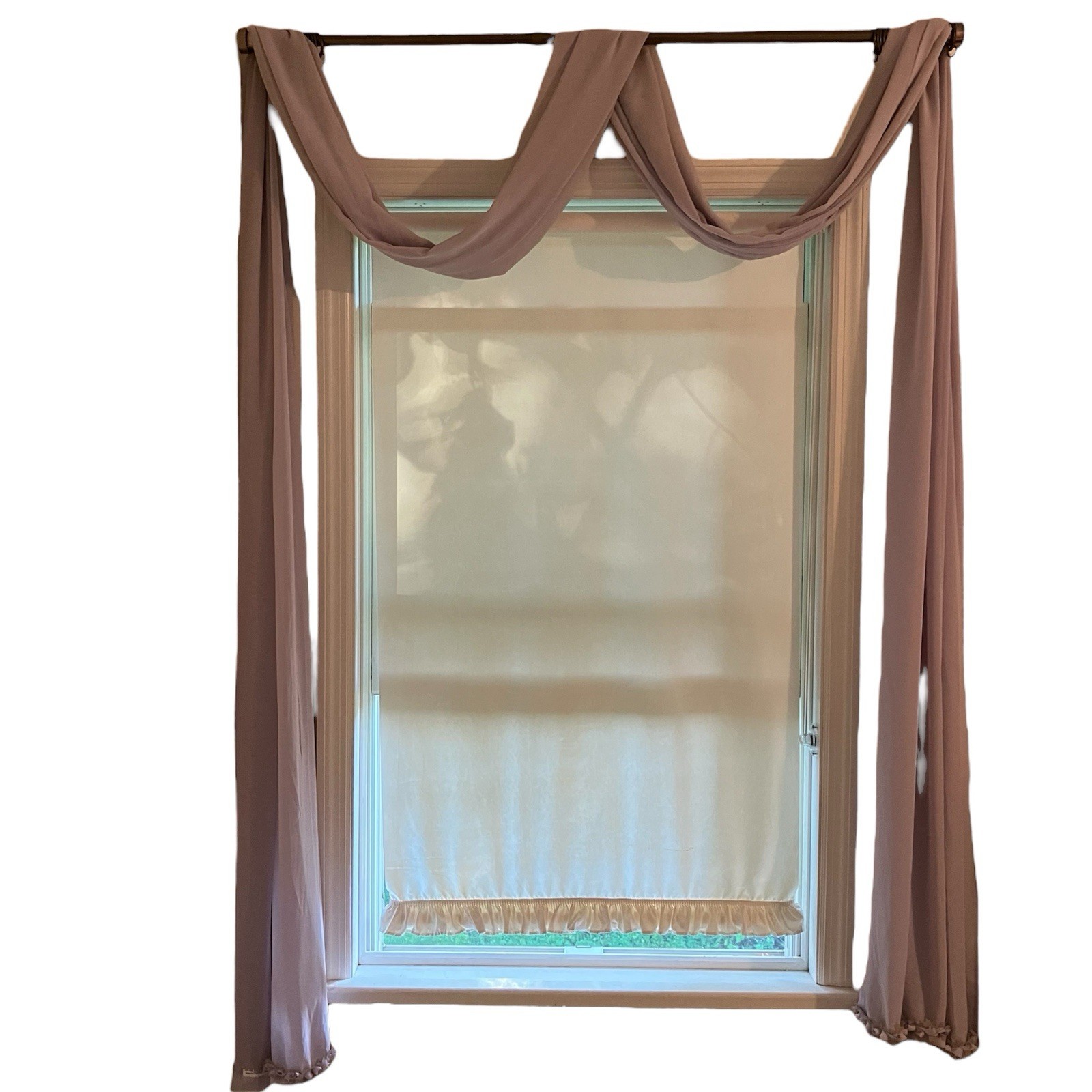 Set (2) Sheer Window Scarfs Swag Lavender Flower Edge Cottagecore Fairy 40 X 210