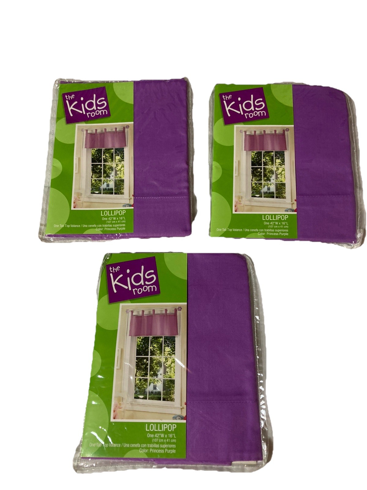 Set of 3 Kids Room Lollipop Purple Princess Window Valances 42 x 16 New