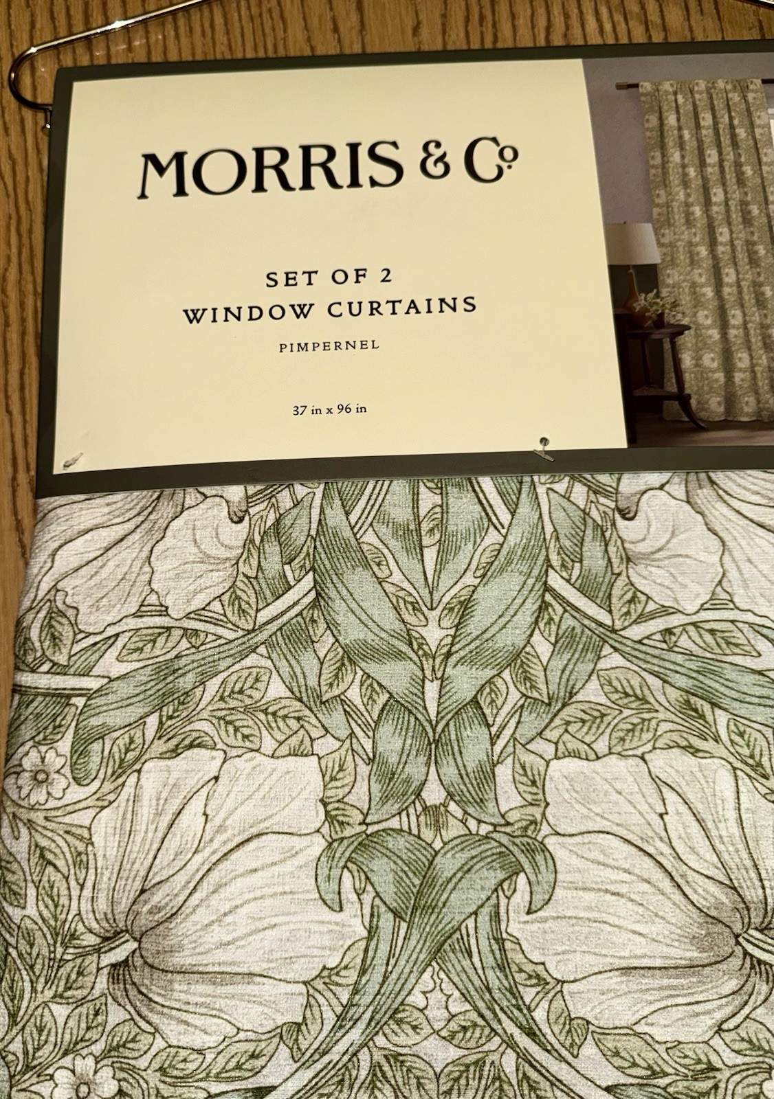 William Morris & Co Pimpernel Curtains Set 2 Panels 37×96 each Floral Green New