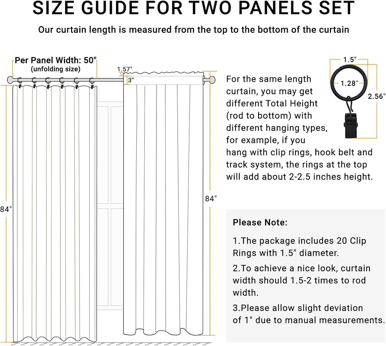 108″ Full Blackout Curtains Set, Thermal Insulated Faux Linen, Grey 2 Panels