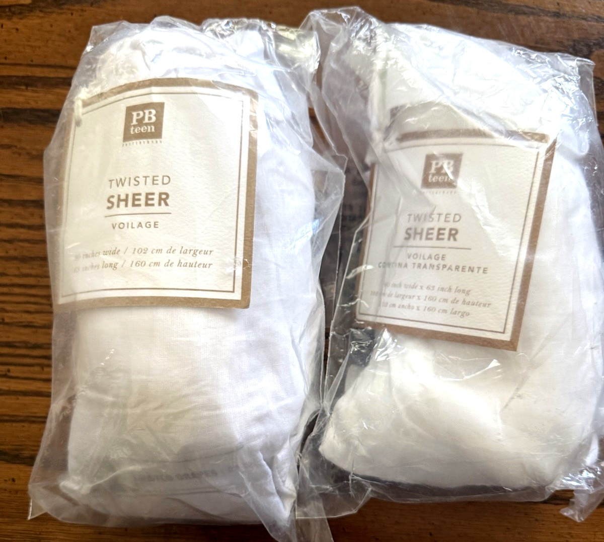 Pottery Barn Teen. 2 Twisted Sheer Cotton Drapes. 63″x40″ White. NEW.