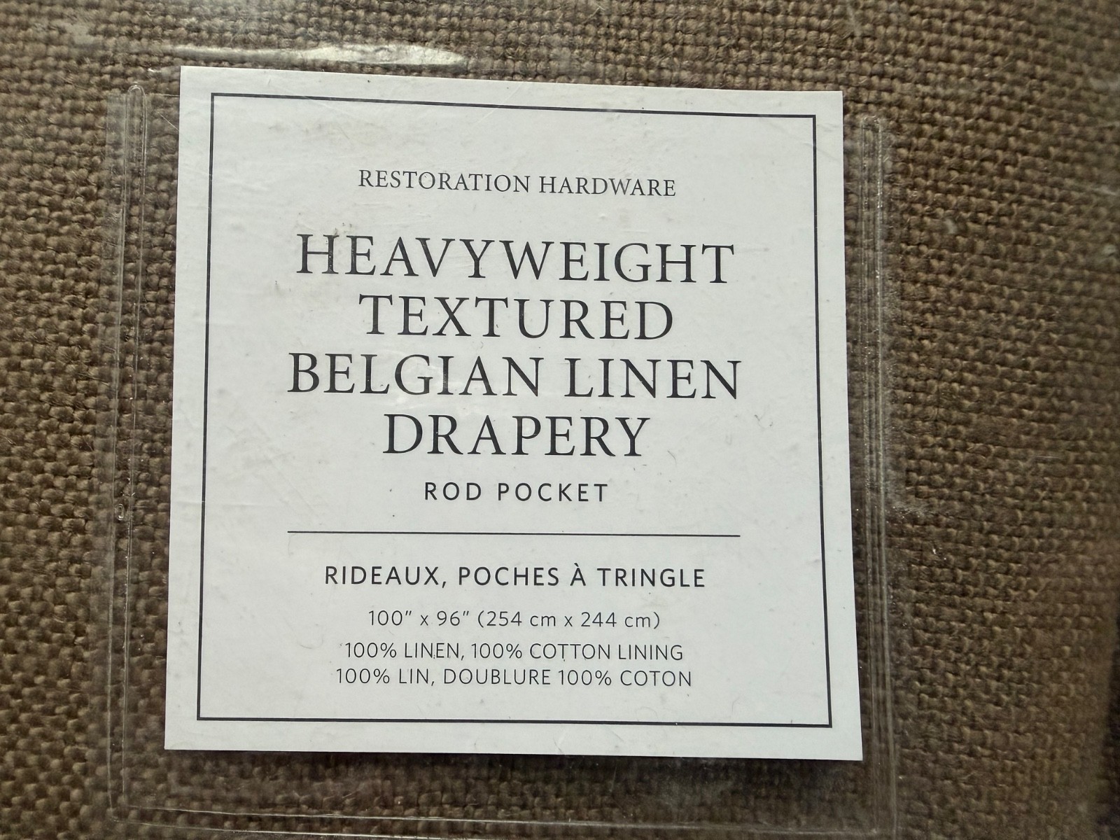 Restoration Hardware Heavyweight Textured BELGIAN LINEN Drape Rod Poc 100X96 NEW