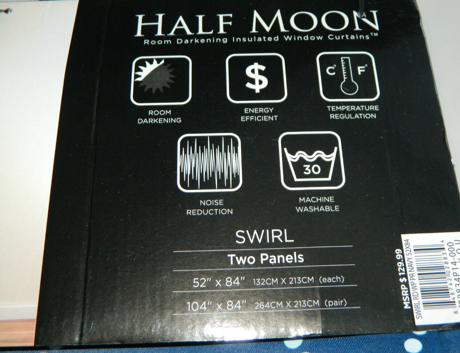 Half Moon Swirl Curtain Panels 2 Pack Room Darkening Navy 52″x84″ – Each