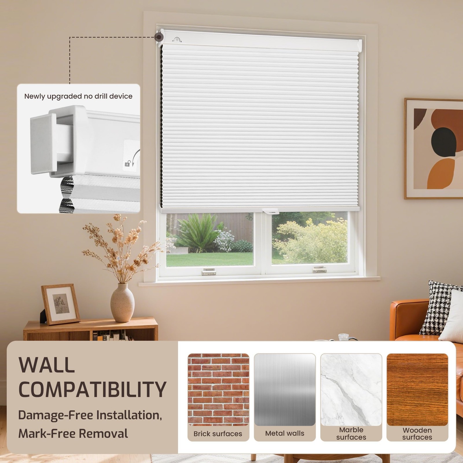 No Tools No Drill Cordless Cellular Shades,34″ W x 64″ H,Blackout Honeycomb B…