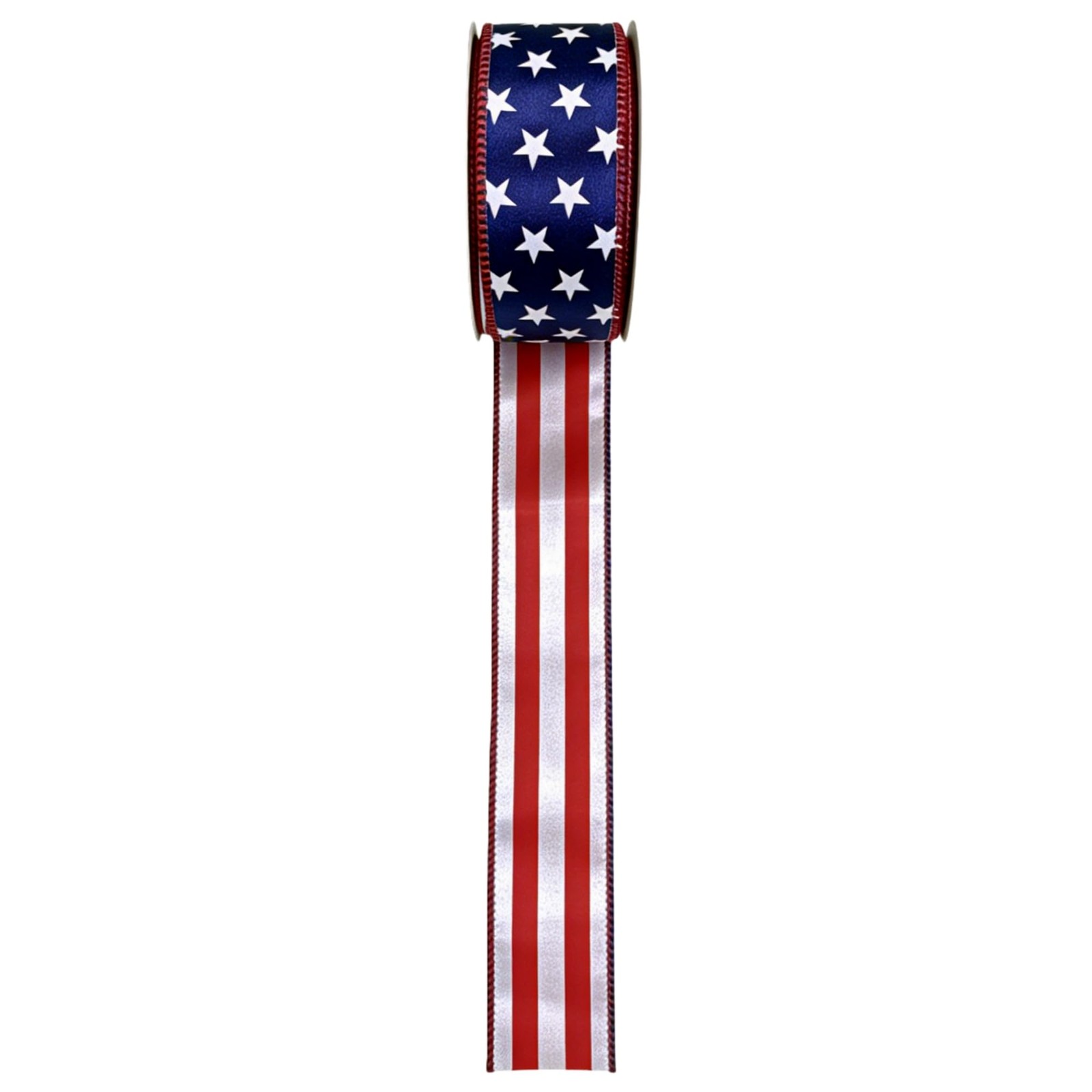 1.5 Inch Reversible American Flag Wired Satin Ribbon, 10 Yards, Navy Stars & …