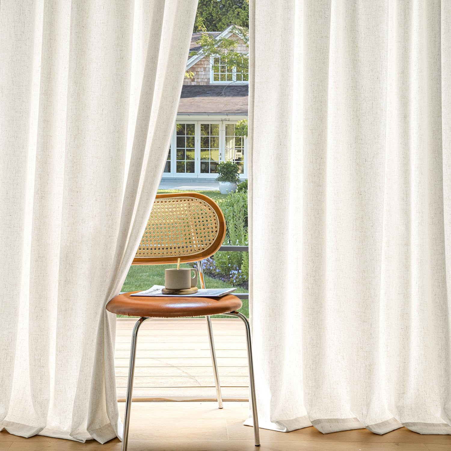 MIULEE Non-See-Through Privacy Linen Curtains 2 Panels, Light Filtering Window C