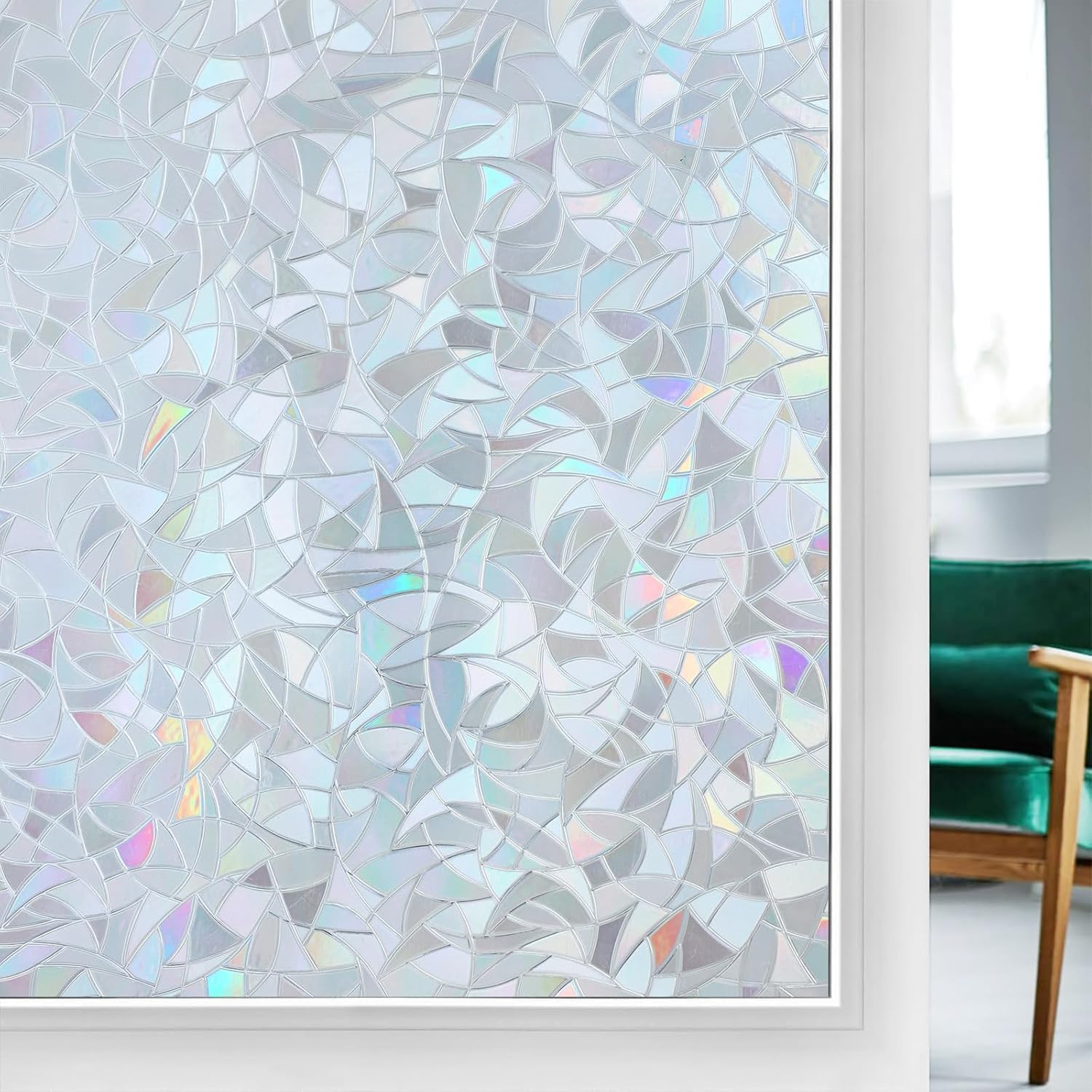 Window Privacy Film Rainbow Film Decorative Window Sticker, 3D Static Stained Gl