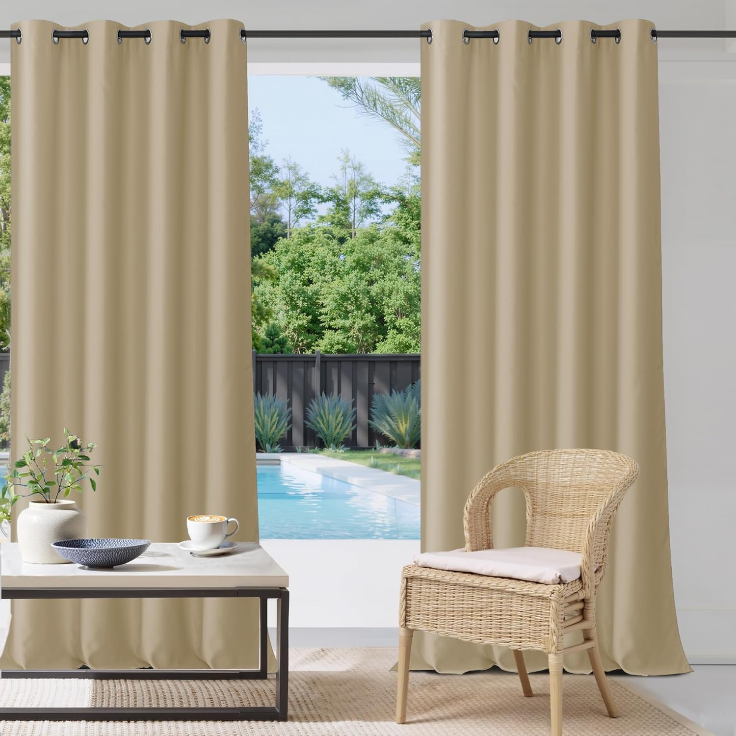 Cortinas beige impermeables de exterior 52 x 84 drapes para patio 1 panel