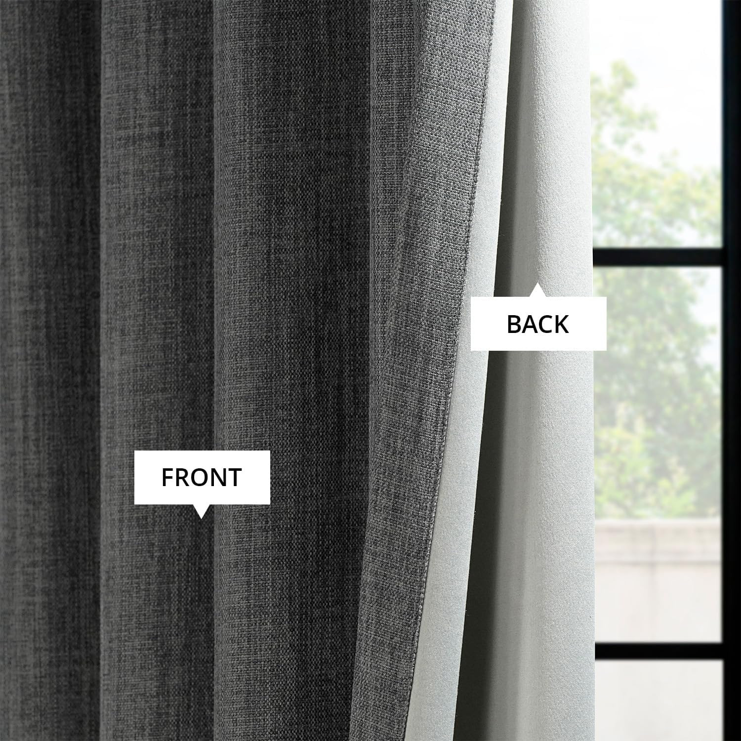 Extra Wide Faux Linen Dark Gravel Curtains 100×120 for Living Room