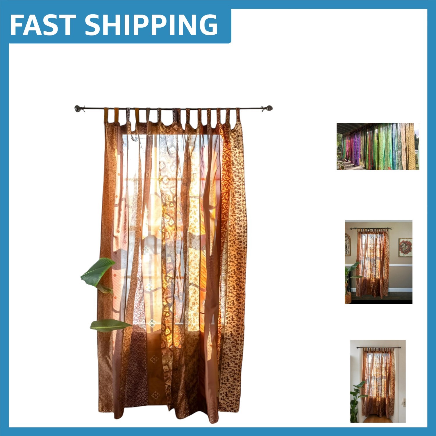 Elegant Brown Tab Top Curtains – Light-Filtering Floral Design 84 x 43 Inches