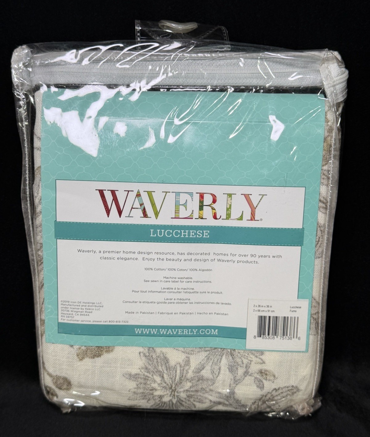 Waverly Lucchese Fumo Gray Floral Rod Pocket Tier Pair 26×36 New Cotton