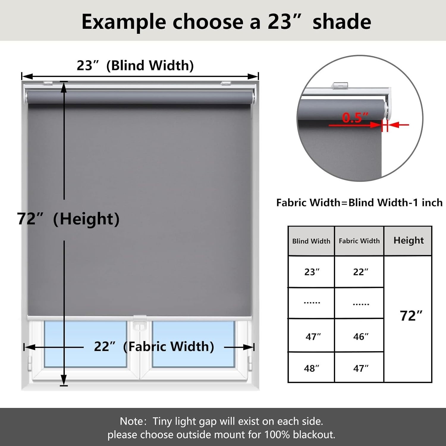 ⭐️ AOSKY Cordless Blackout Roller Window Shades Blinds GREY – 47″ W x 72″ H ⭐️