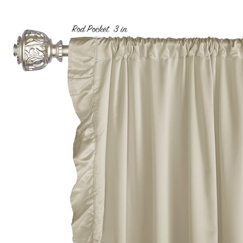 Vintage Ruffle Curtains for Bedroom, 52″W x 84″L (Pack of 2) Beige curtains