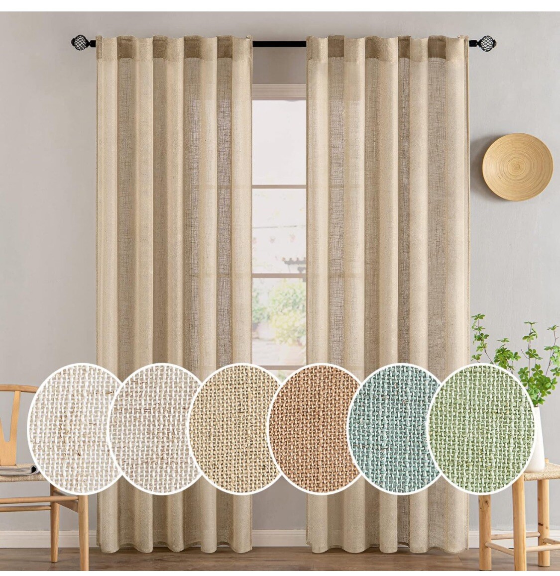 Linen curtains, 84 Inch Length, Two Panels For Bedroom Living Room, Thick Linen￼