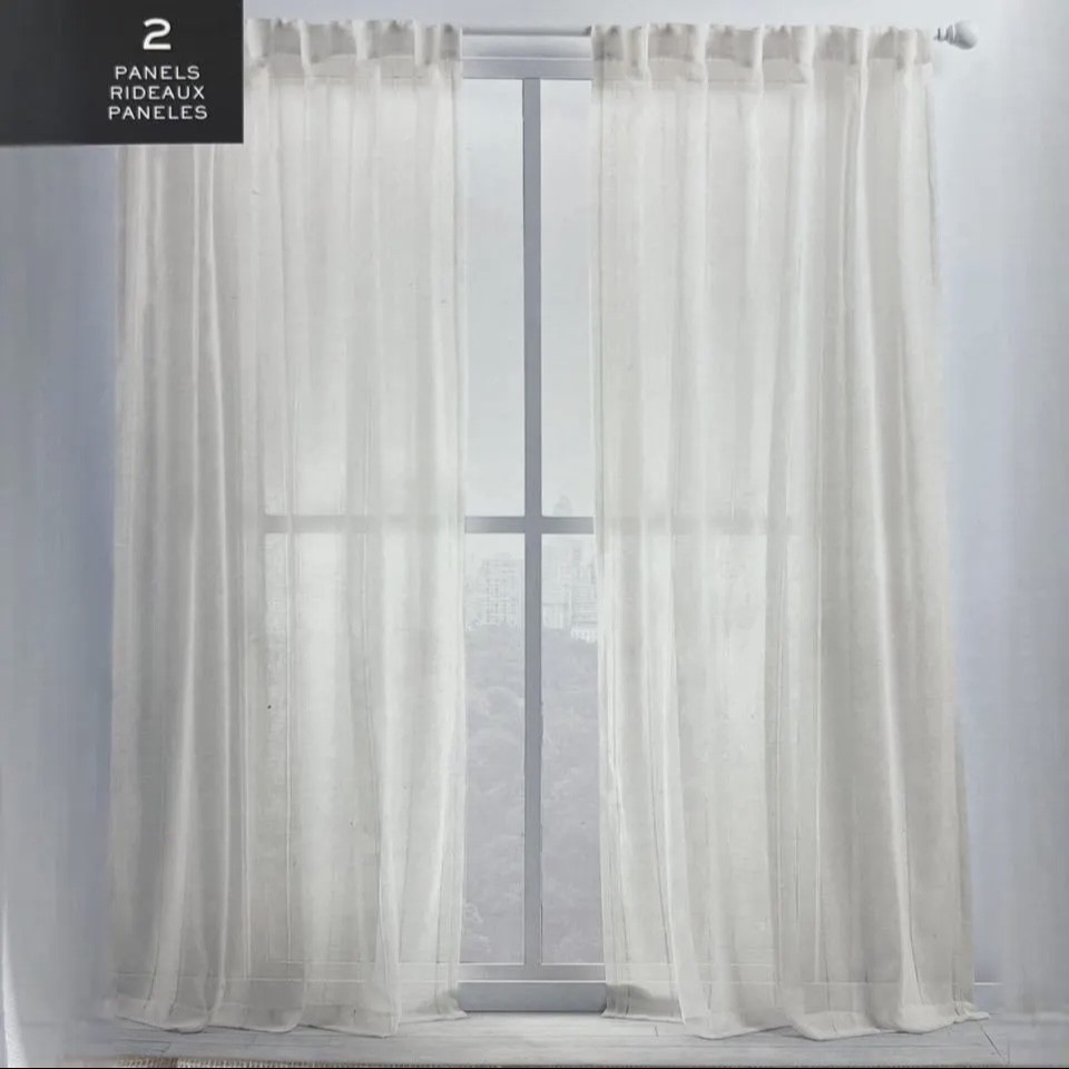 Ralph Lauren 54 x 96 Hamilton Linen Beige Sheer Curtains Striped Stripes Woven