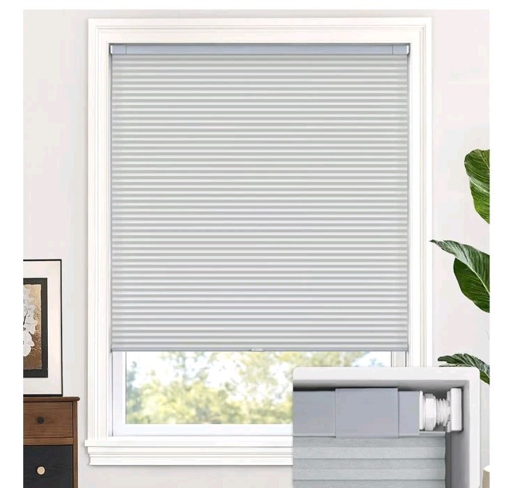 LazBlinds Cordless Cellular Shades, No Tools No Drill Light Filtering 34×48 Gray