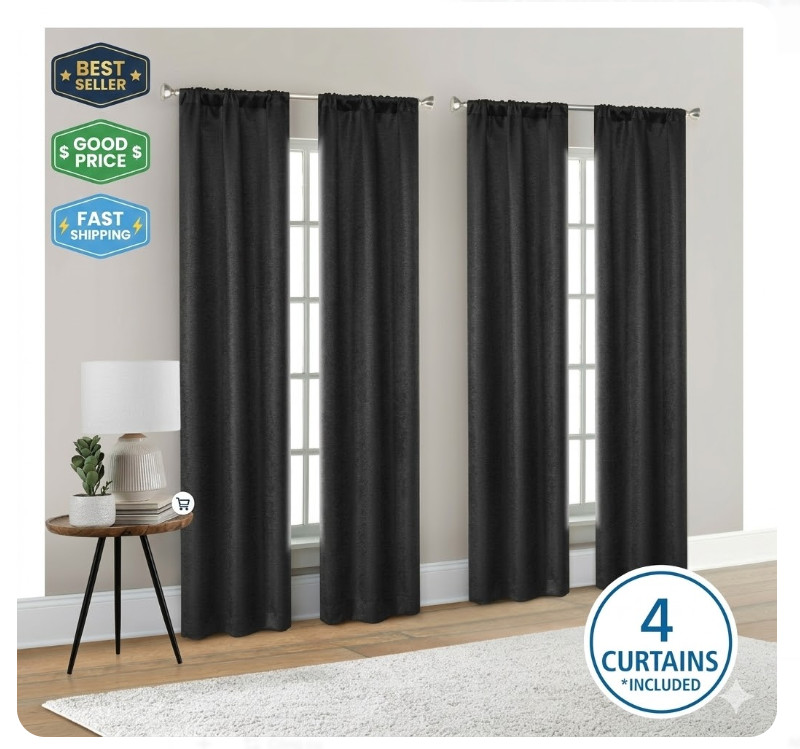 4 Pack Black Blackout Curtain Panels 28×84, Room Darkening