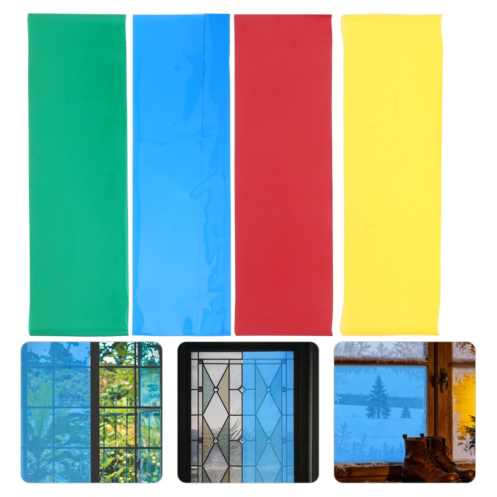 4 Rolls Stained Glass Sticker Window Film Decorative Decoration Cling
