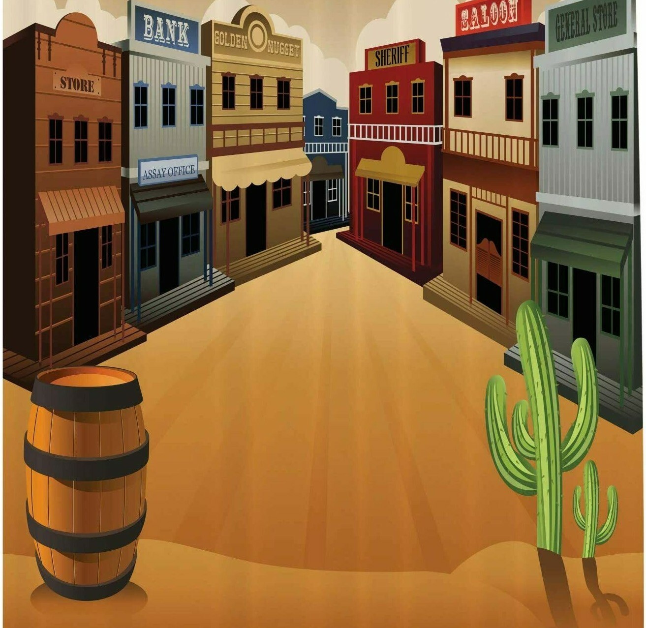 Ambesonne Country Western Town Curtains, Size: 108 in. x 90 in-New!