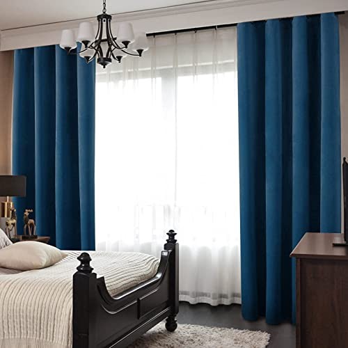 Full Blackout Velvet Curtains,52 X 96 Inch 52″W x 96″L (Pack of 2) Navy Bue
