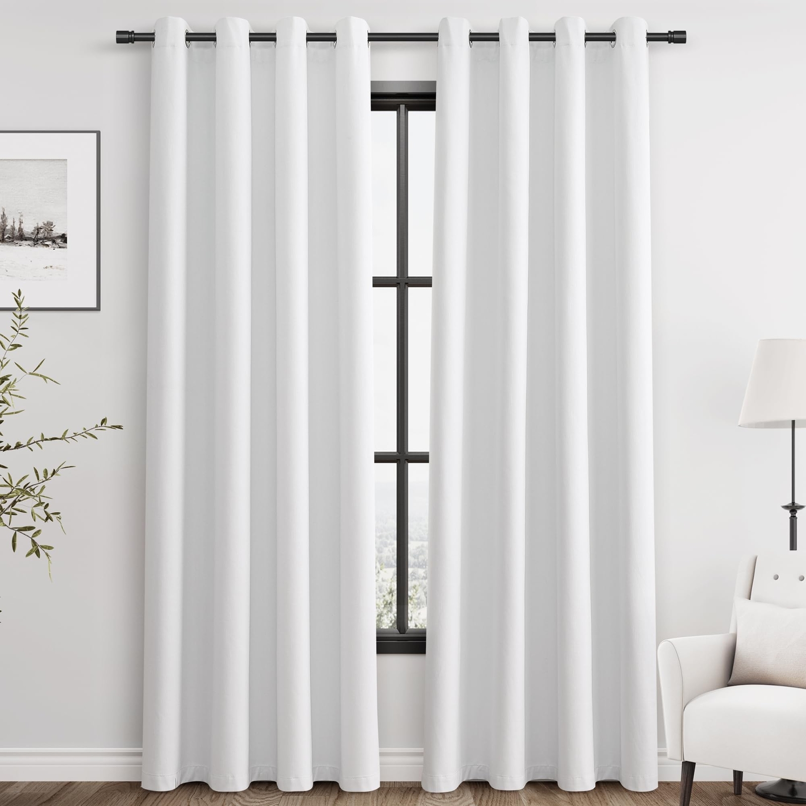 White Linen Blackout Curtains 84 inches Long for Bedroom Modern Elegant White…