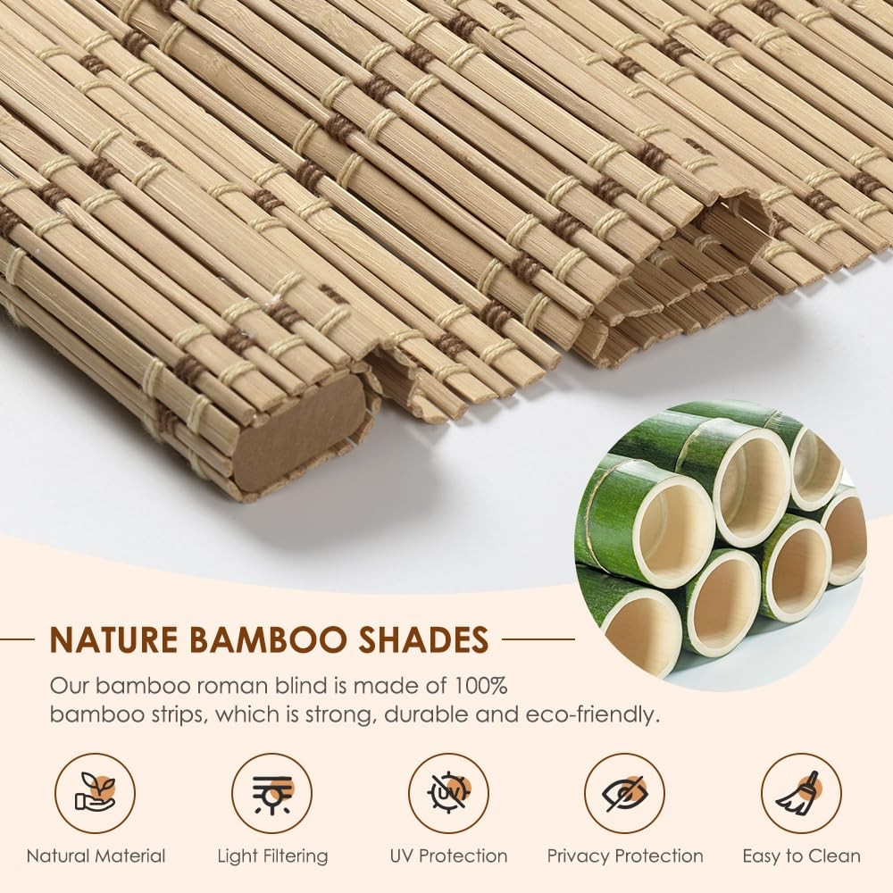 Hidodo Cordless Bamboo Roman Shades Light Filtering Bamboo Blinds Shades For