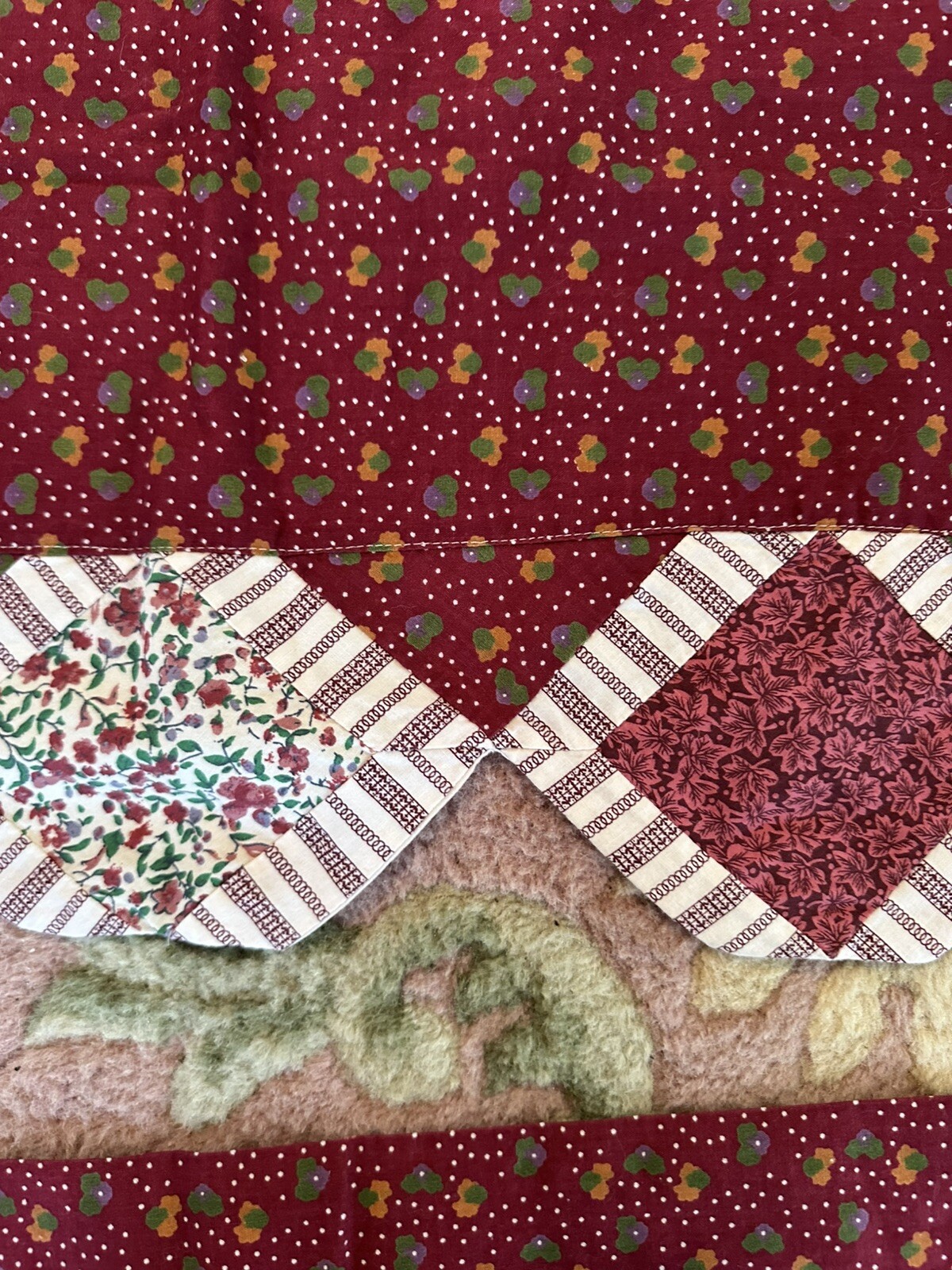 3 JCPenny Window Valances Maroon patchwork trim Rod Pocket 100% Cotton 17″X80″