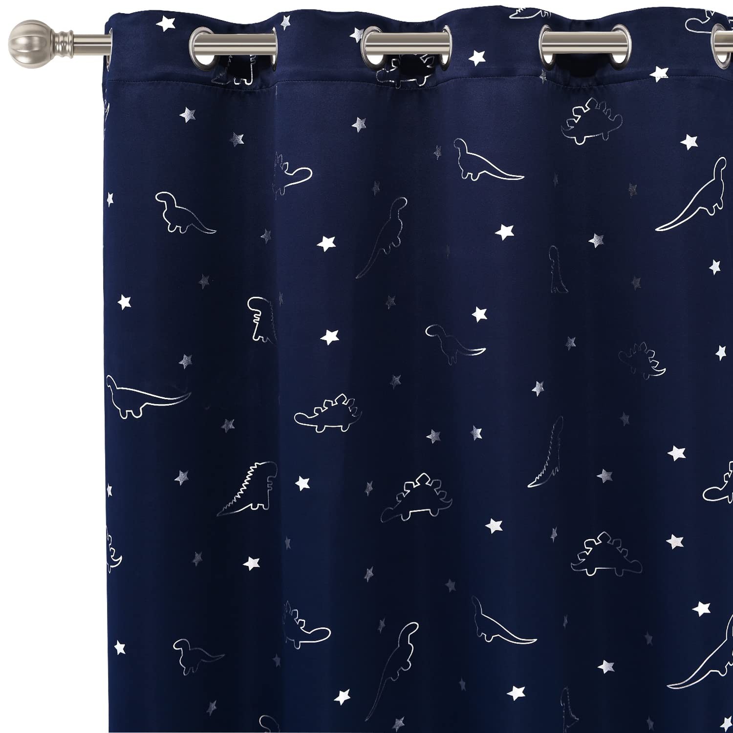 KIDS CURTAINS Blackout for Bedroom Dinosaur Star Navy 52″x63″ 2 Panel LORDTEX