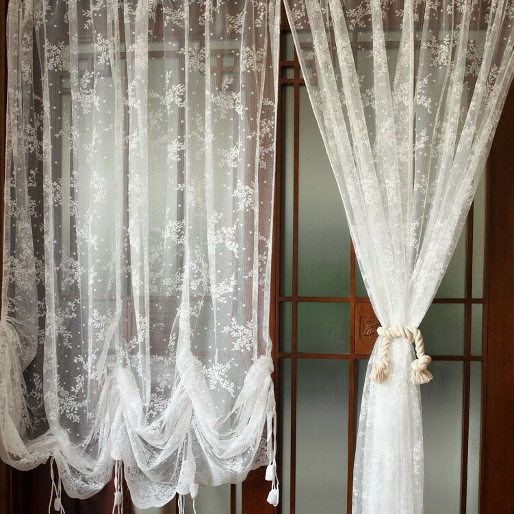 Lace Embroidery Balloon Curtain Pull Up Sheer Tulle Drapes Baroque Modern Fairy