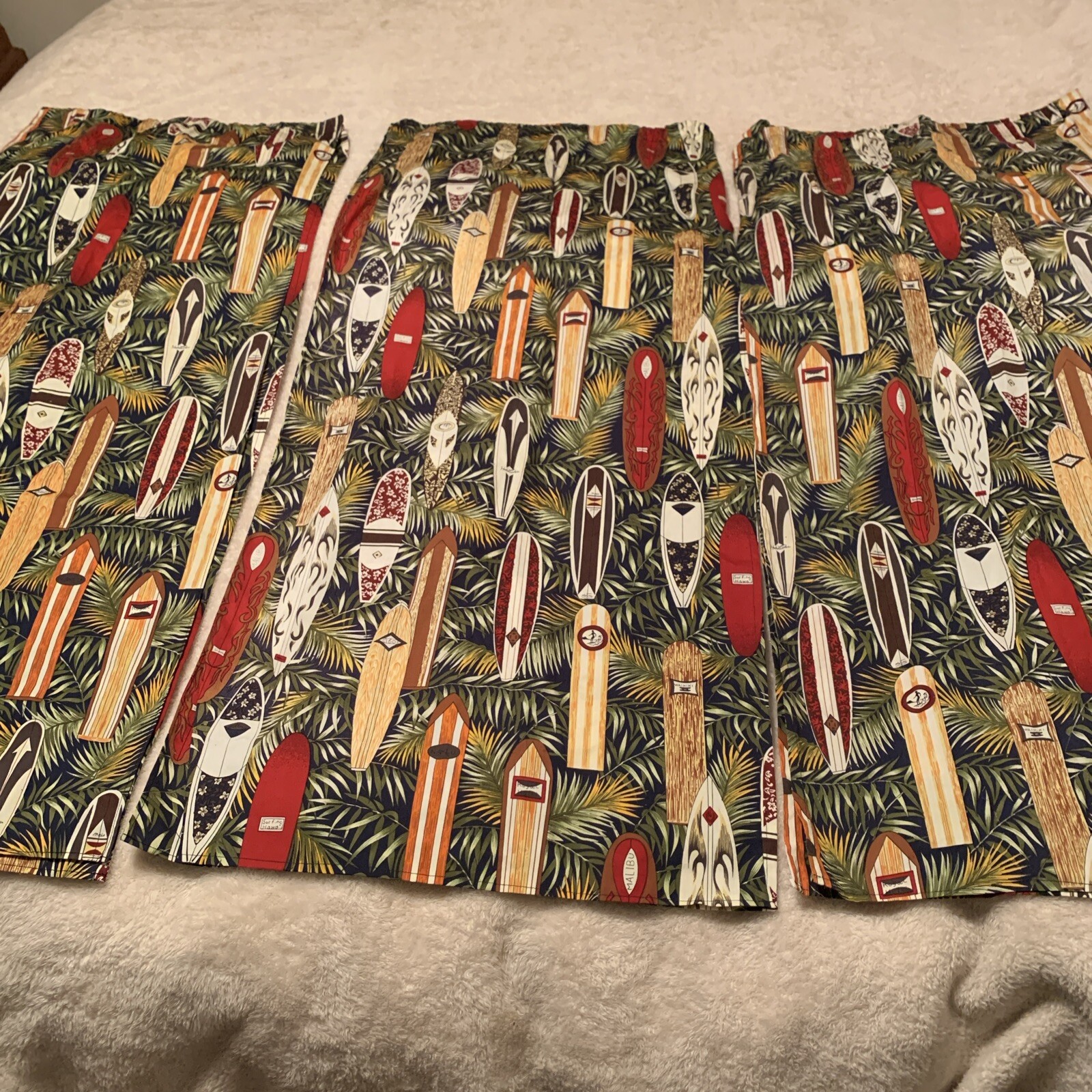 3 Pair of Sets Surfboard Cotton Curtains Handmade 20 X 47” Camper RV Kitchen (6)