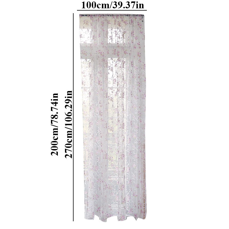 Floral Print Sheer Window Curtains, Polyester Fabric, 100x200cm 100x270cm Sizes