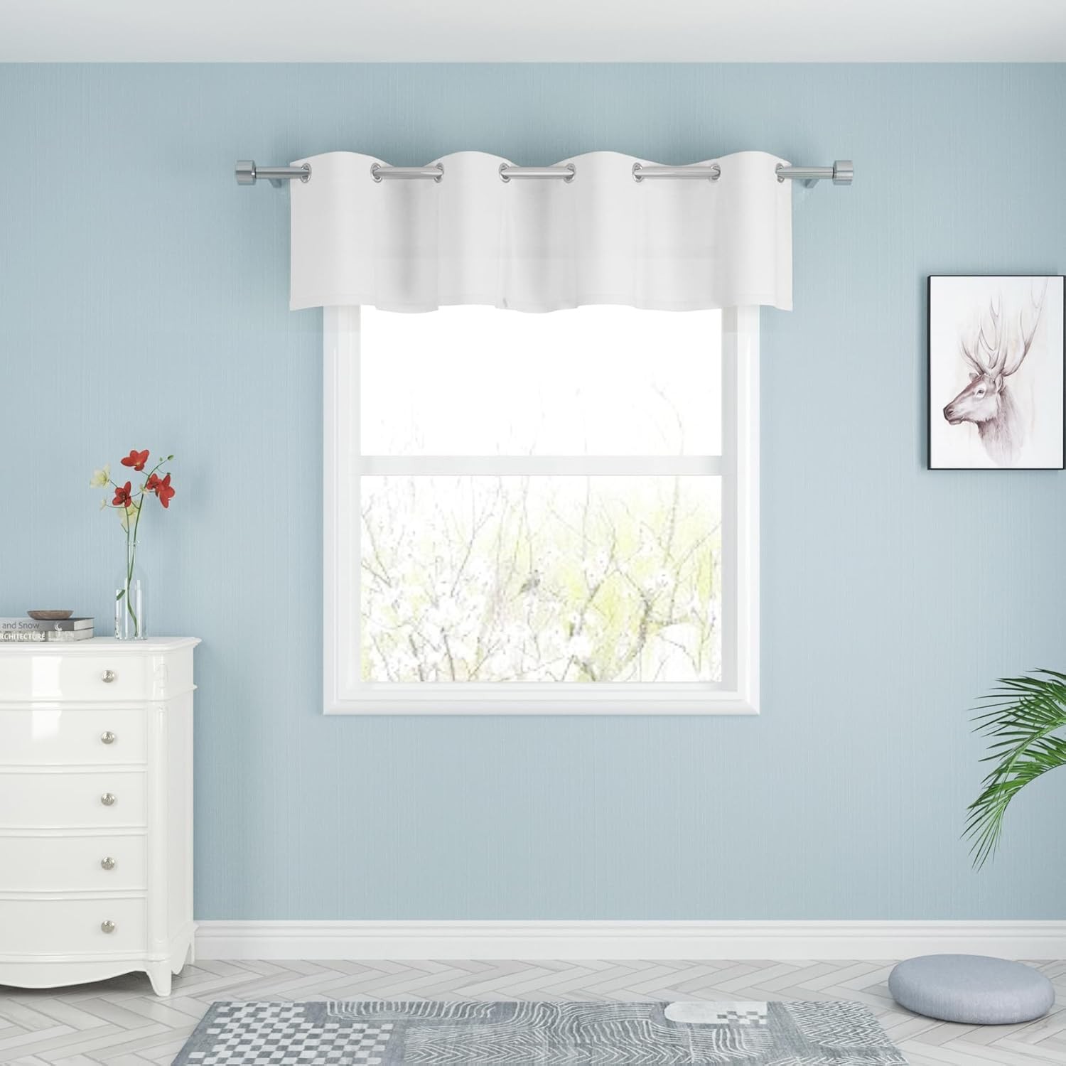 White Valance Curtains 18 inches Long Linen Textured Curtain Valance Toppers
