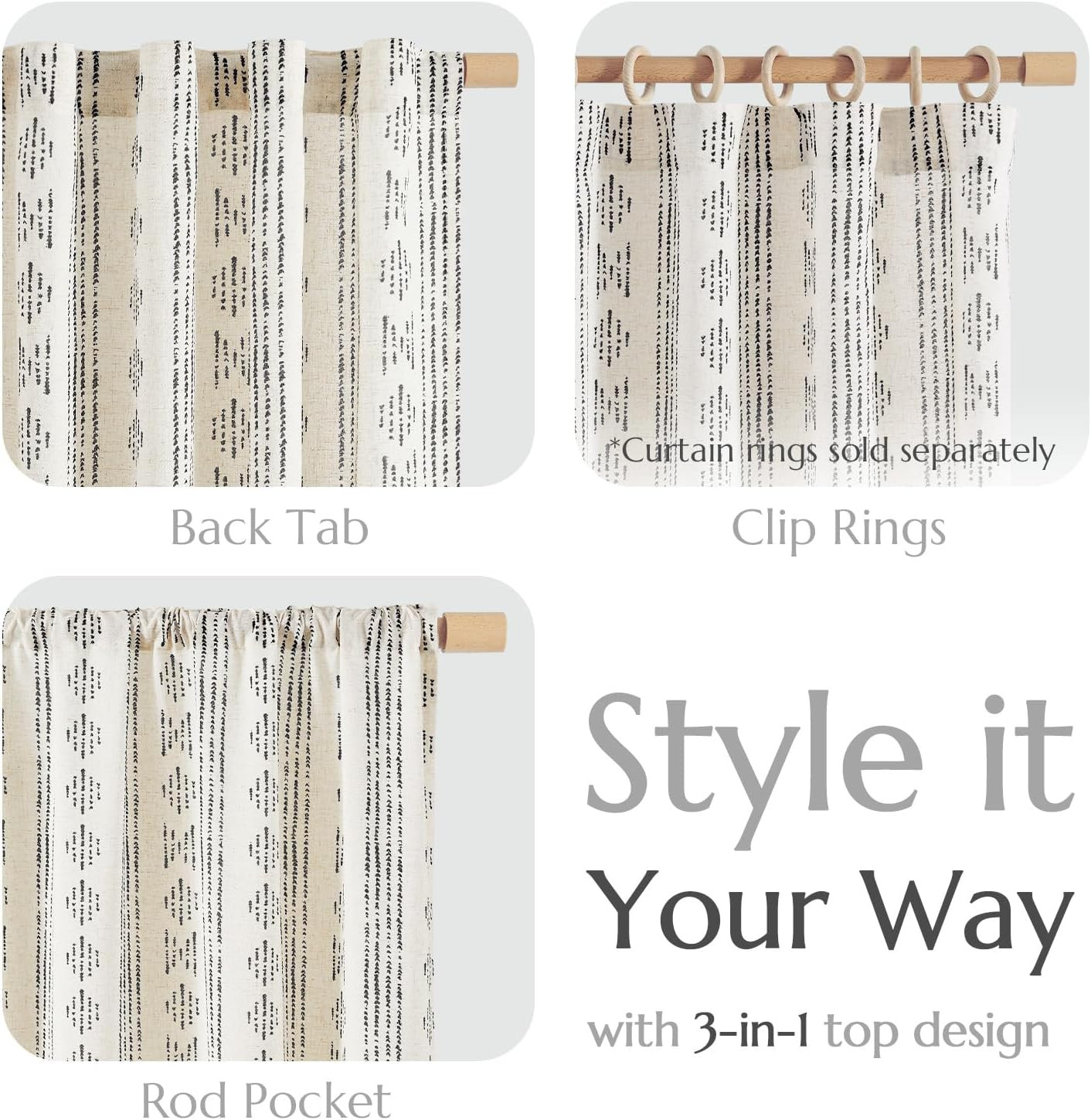 Boho Curtains for Living Room Farmhouse Black Curtains 84 Inch Length 2 Panels f