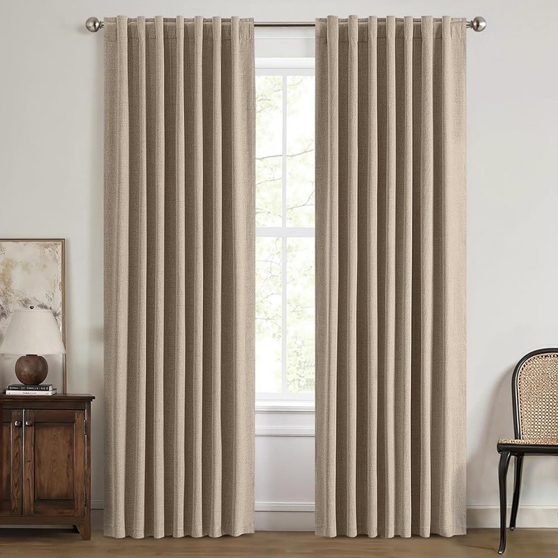 Blackout Curtains Light Blocking Faux Linen Noise Reducing Energy Saving Drapes