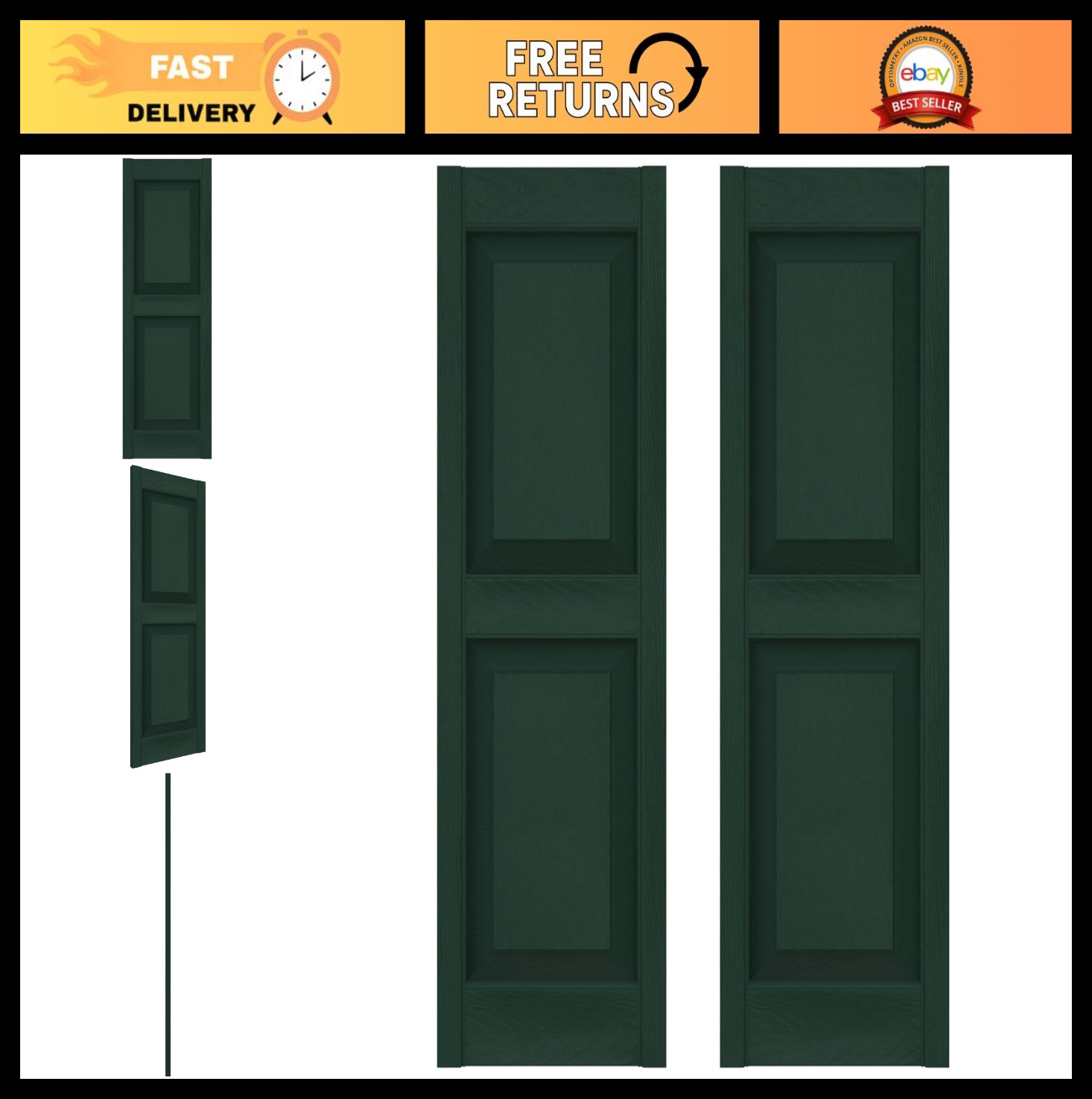 Standard Raised Panel Shutters 14.75″ W x 35″ H, Two Equal Panels, Midnight Gree