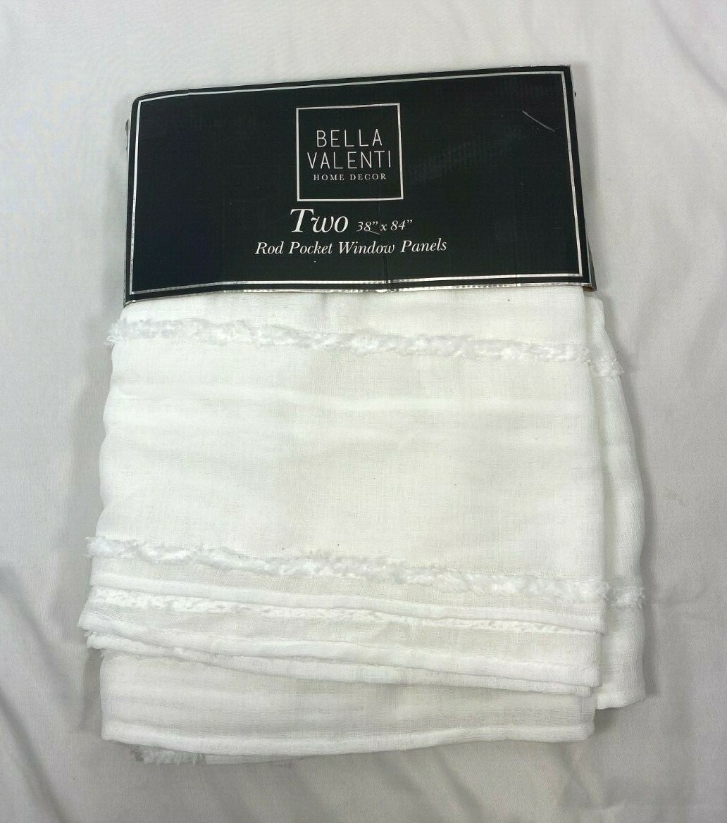 Bella Valenti Home Decor White Estee Rod-Pocket Sheer Curtain Panels (2),34″x84″