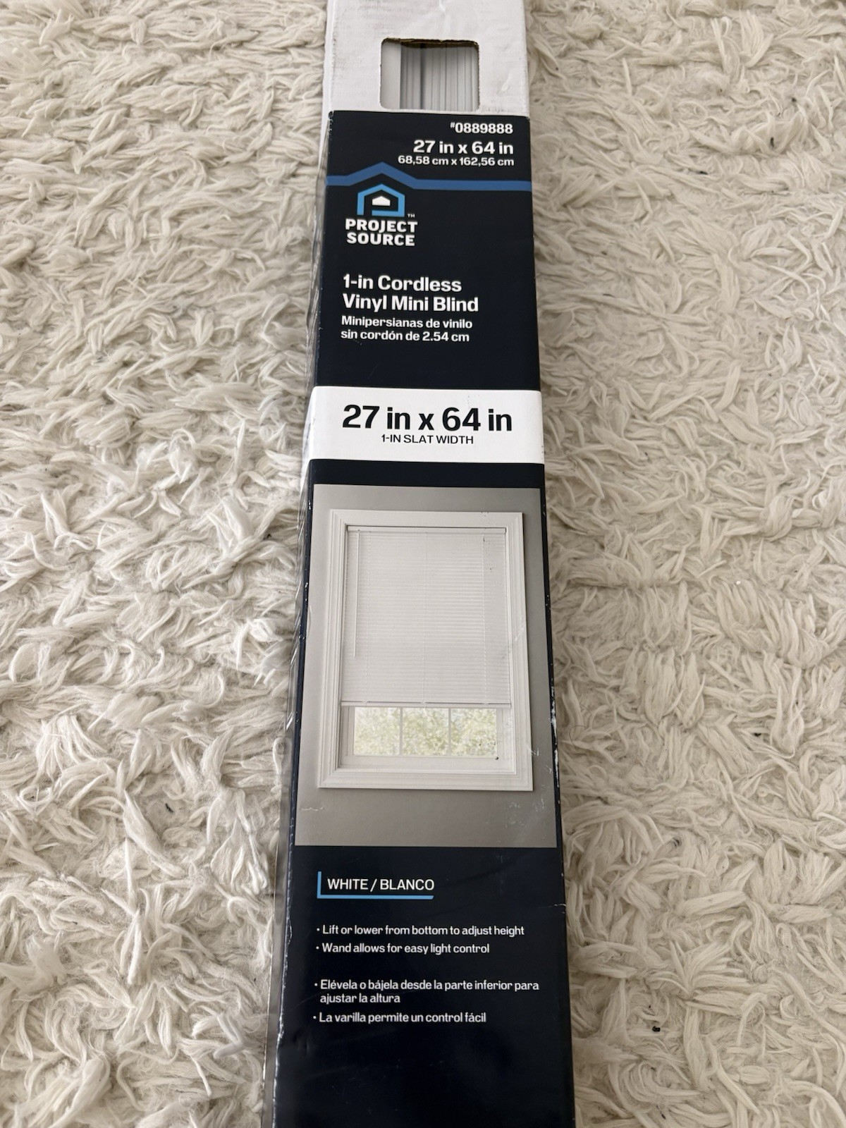 New Project Source Cordless Room Darkening Vinyl Mini Blind White 27 x 64