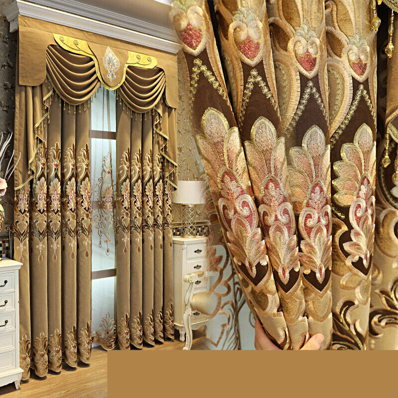 American chenille luxury embroidered coffee gold cloth curtain valance C964