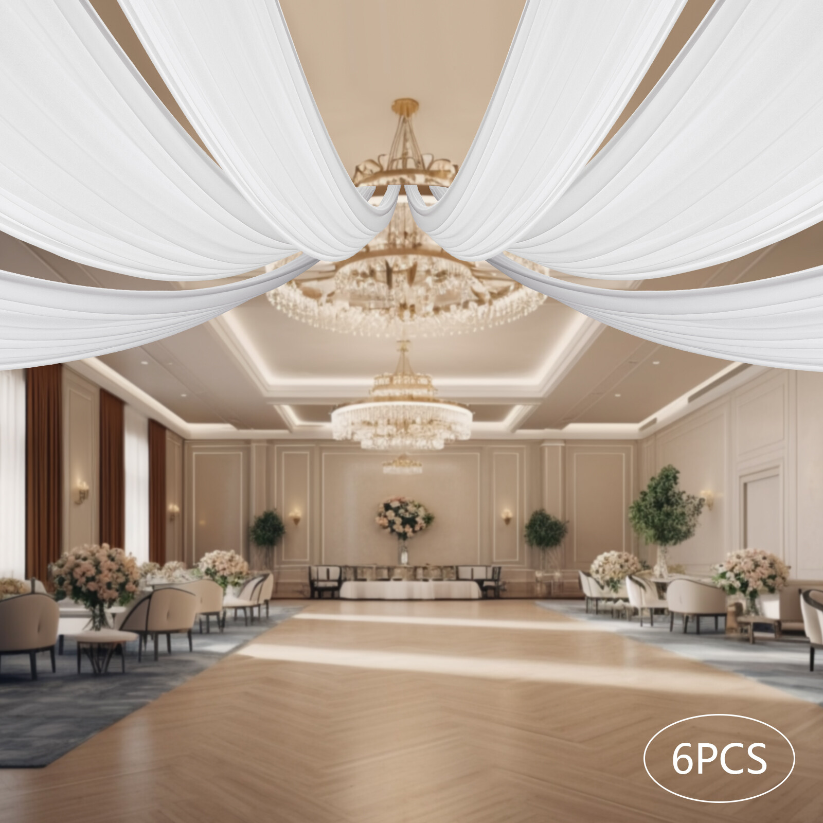 6PCS 5x30FT Ceiling Drapes Ceiling Draping Backdrop Curtains for Party Wedding