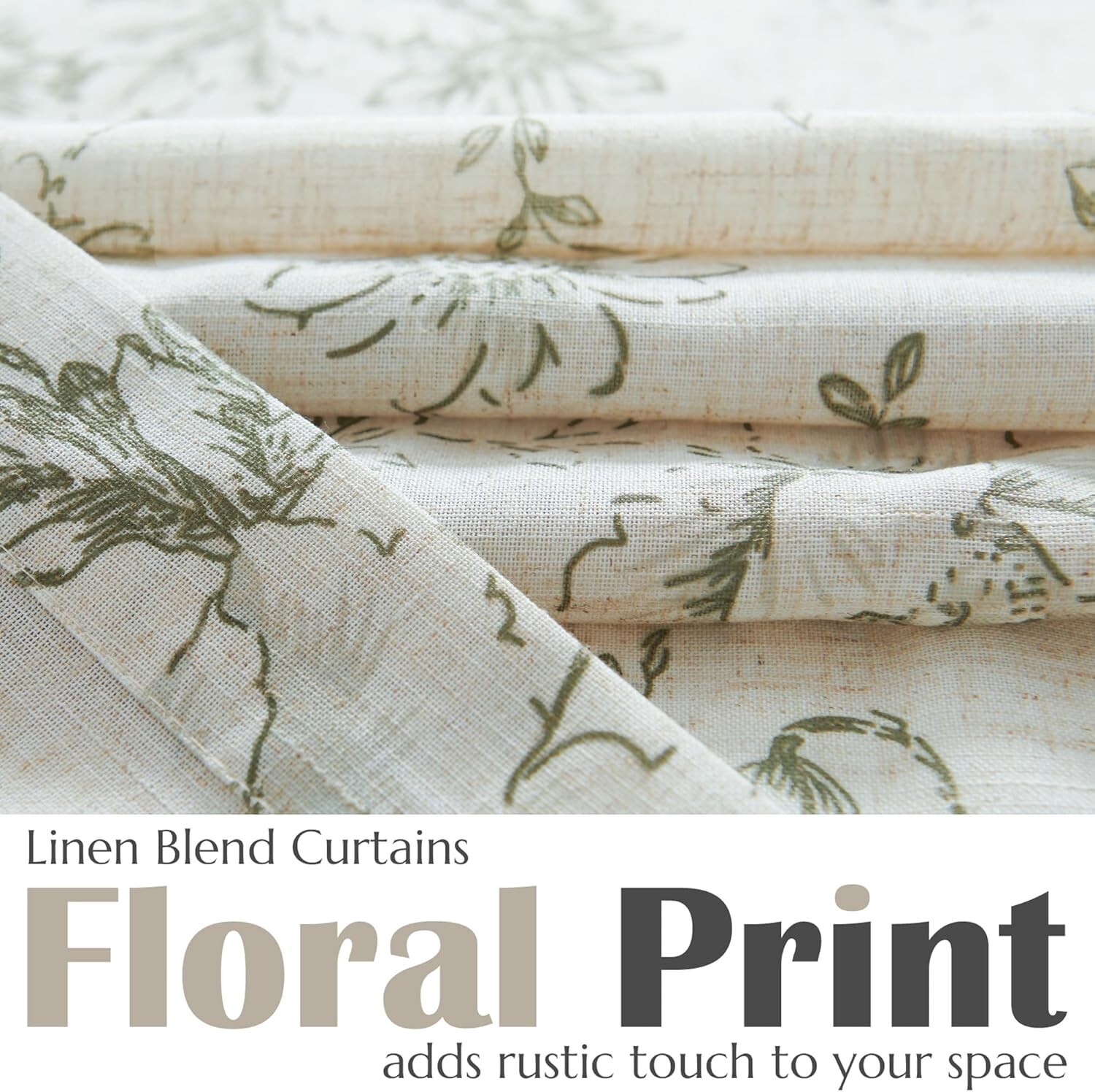 Light Filtering Floral Linen Valance – Elegant Sage Green Window Treatment 24″