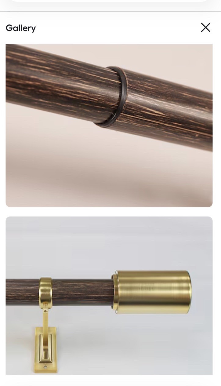 Origin 21 Adjustable Drapery Rod Set 36in-72in Gold And Wood grain Curtain Rod.
