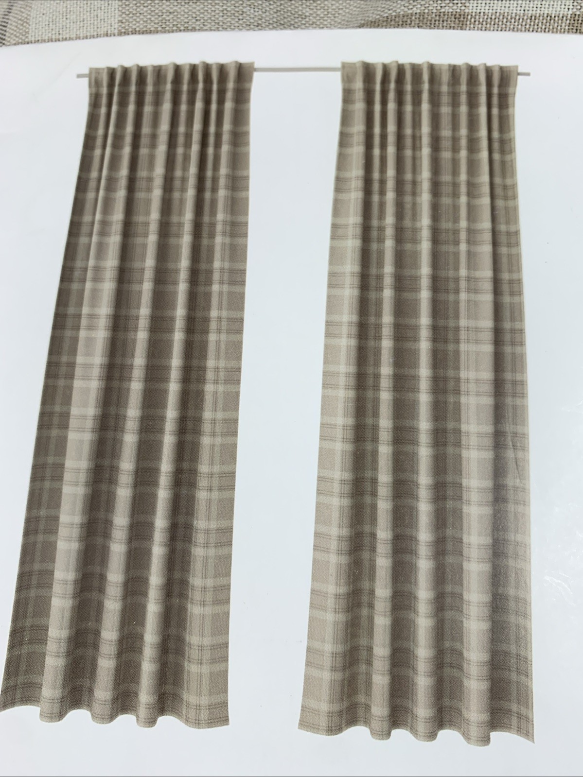 New IKEA HAGGVECKMAL 57″x 84″ Neutral Brown Plaid Curtain Panel Set 005.702.36