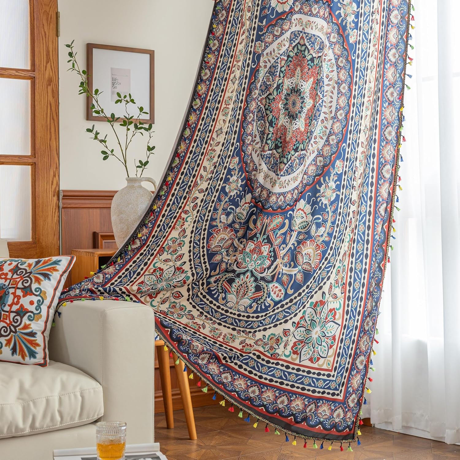Popular Handicrafts Printed Curtains for Living Room 84 Inches Long Indian Hippi