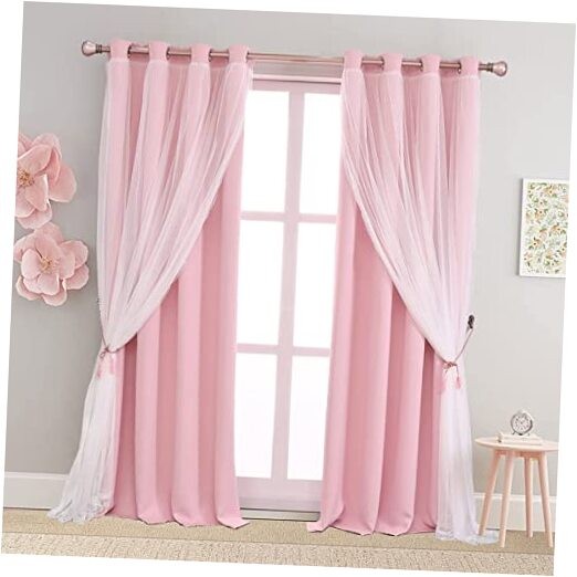 Double Layer Curtains 90 Inch Length- Baby 52″W x 90″L (Pack of 2) Pink