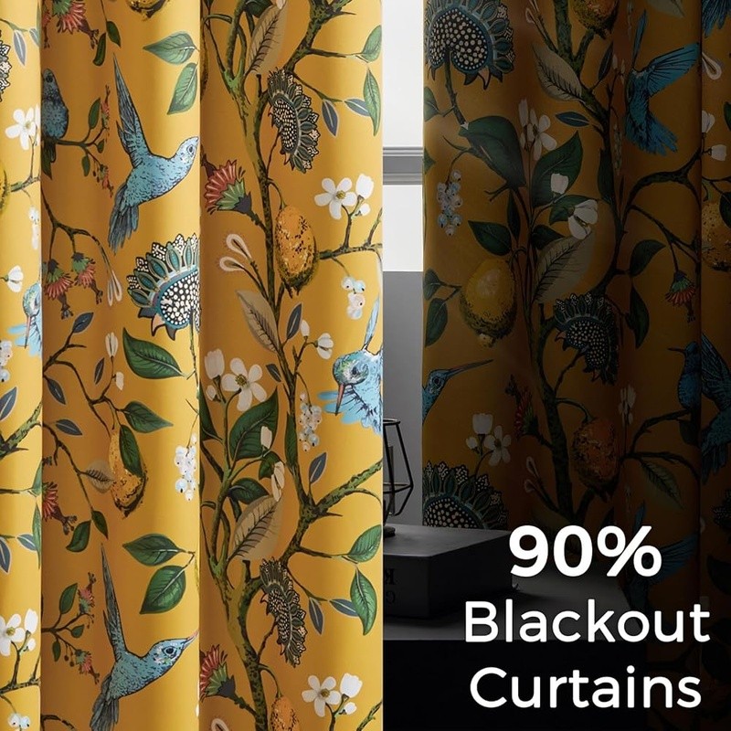 Hummingbird Window Curtains Set Room Darkening Drapes Energy Efficient Blackout