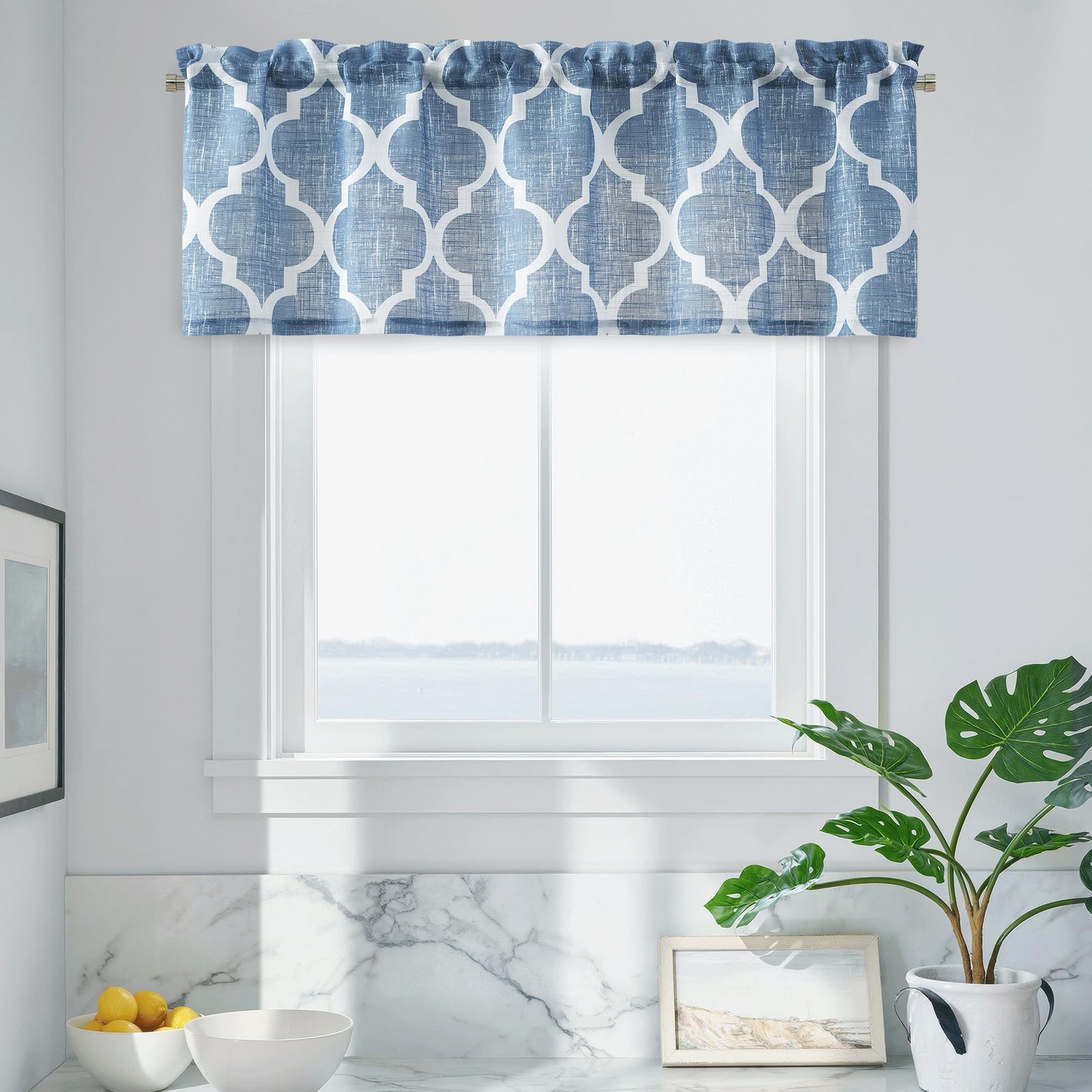 Kitchen Valance Curtain Moroccan Quatrefoil Print Farmhouse Decor 50x18in