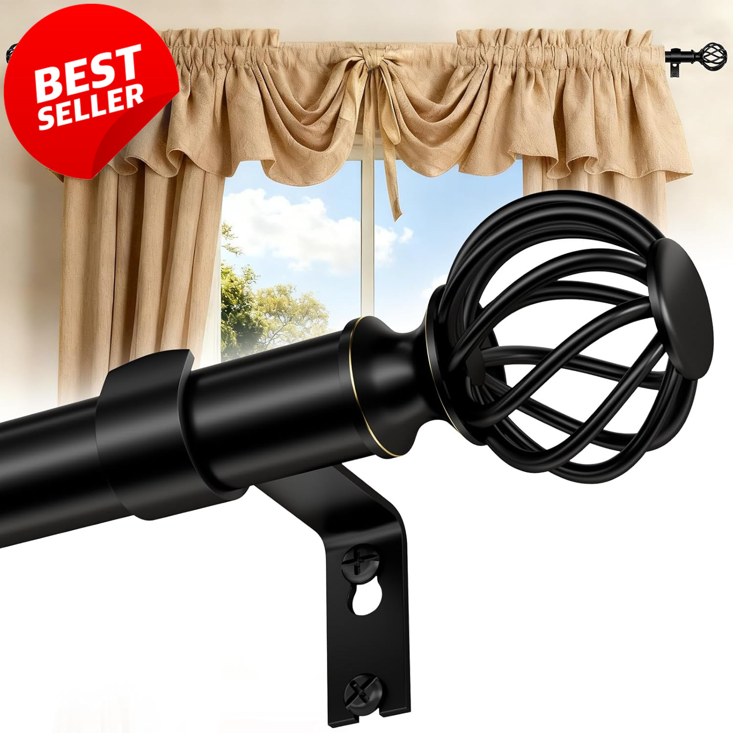 Matte Black Curtain Rod 48-90in Heavy Duty 1in Adjustable Window Rod – US