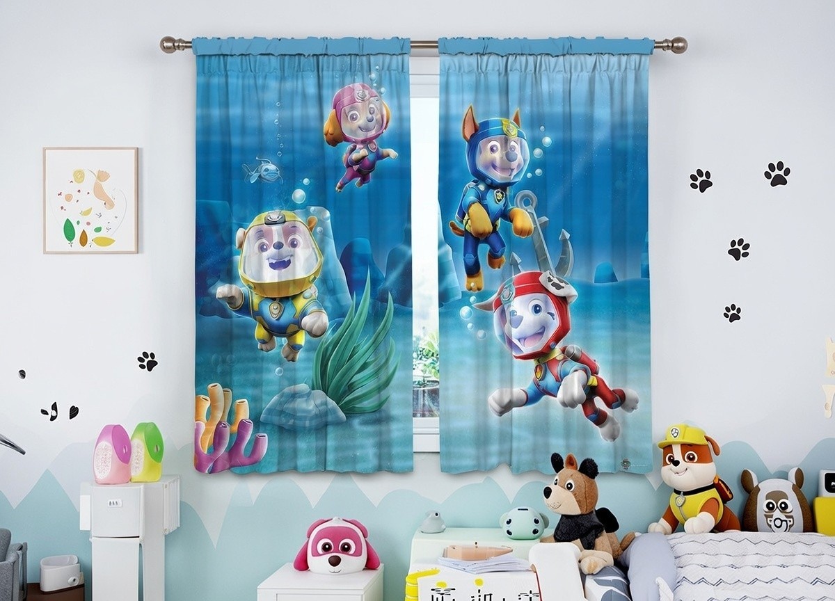 Paw Patrol Curtains Pair kids bedroom 180×160 cm puppies blue light net Unisex